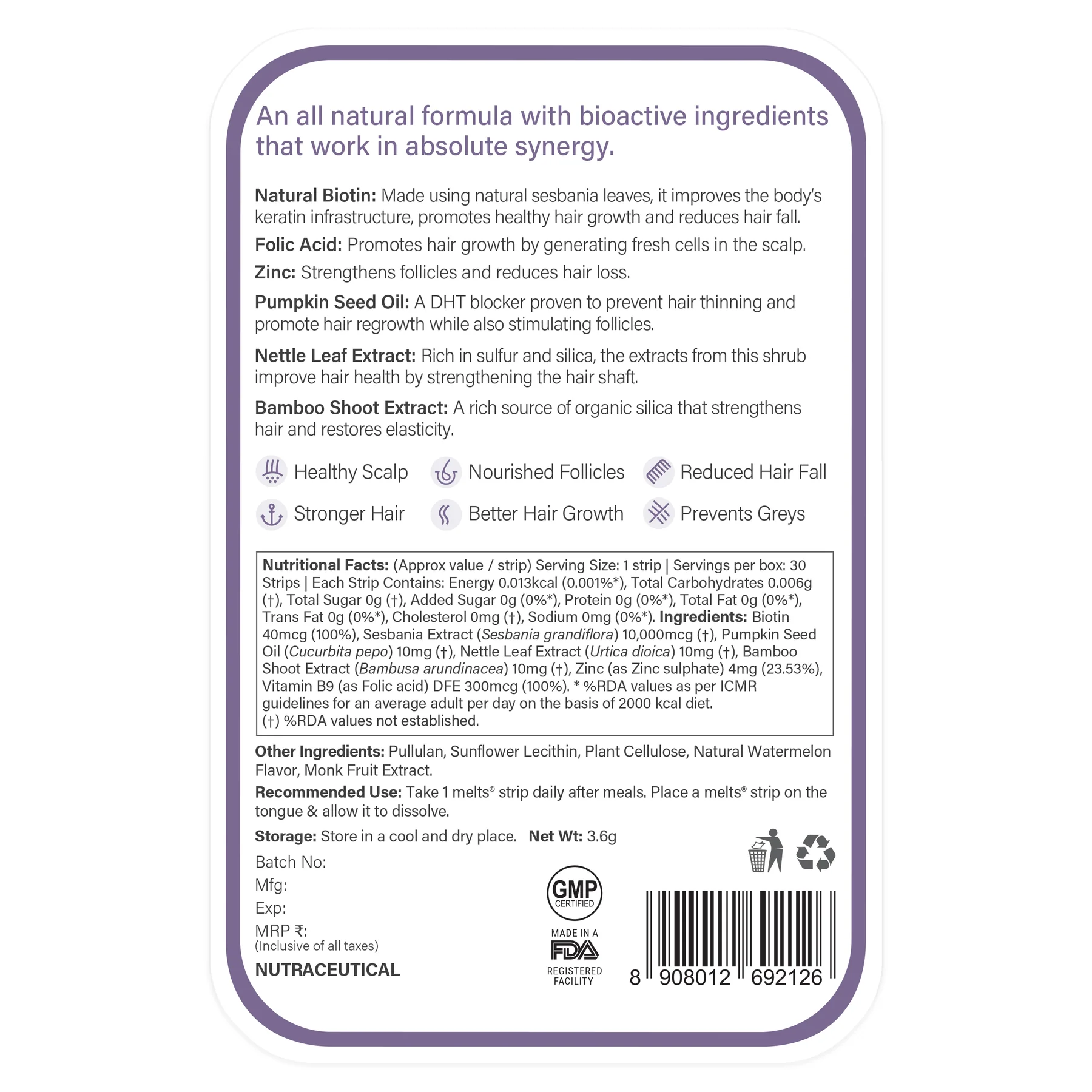 Wellbeing Melts Healthy Hair – 30 Oral Strips