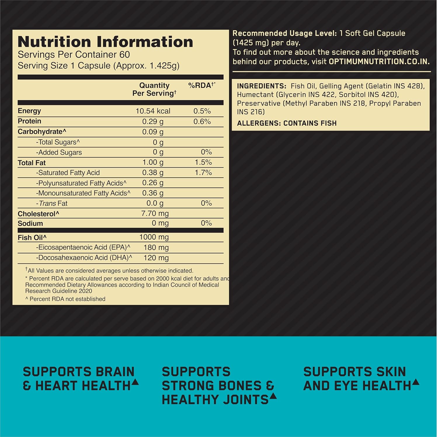 Optimum Nutrition Fish Oil - 60 Capsules, 1000 mg Fish Oil