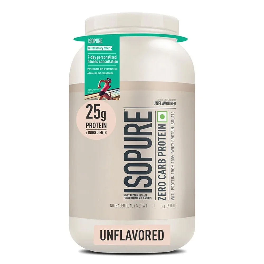 Isopure 100% Whey Protein Isolate, 1 kg (2.2 lb), Zero Carb - Unflavoured - 
