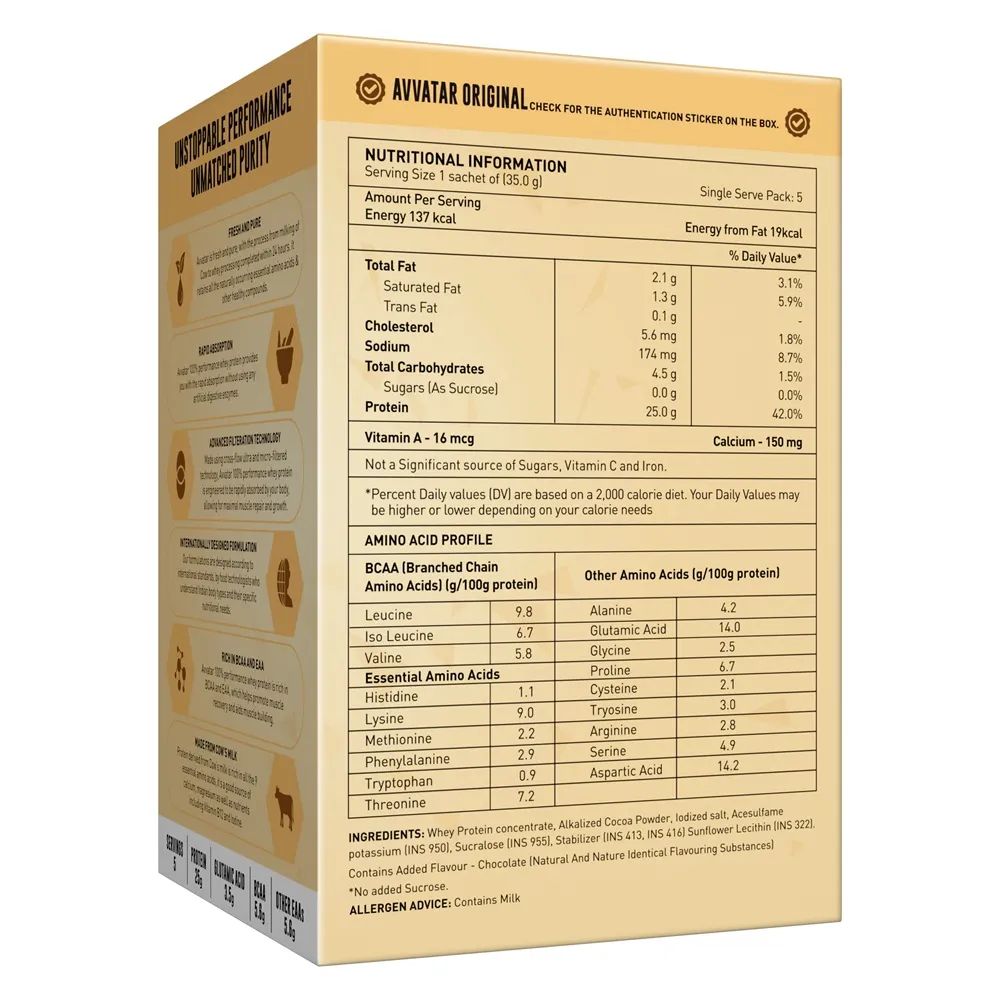 Avvatar Performance Whey, Travel Pack, 175G - Belgian Chocolate