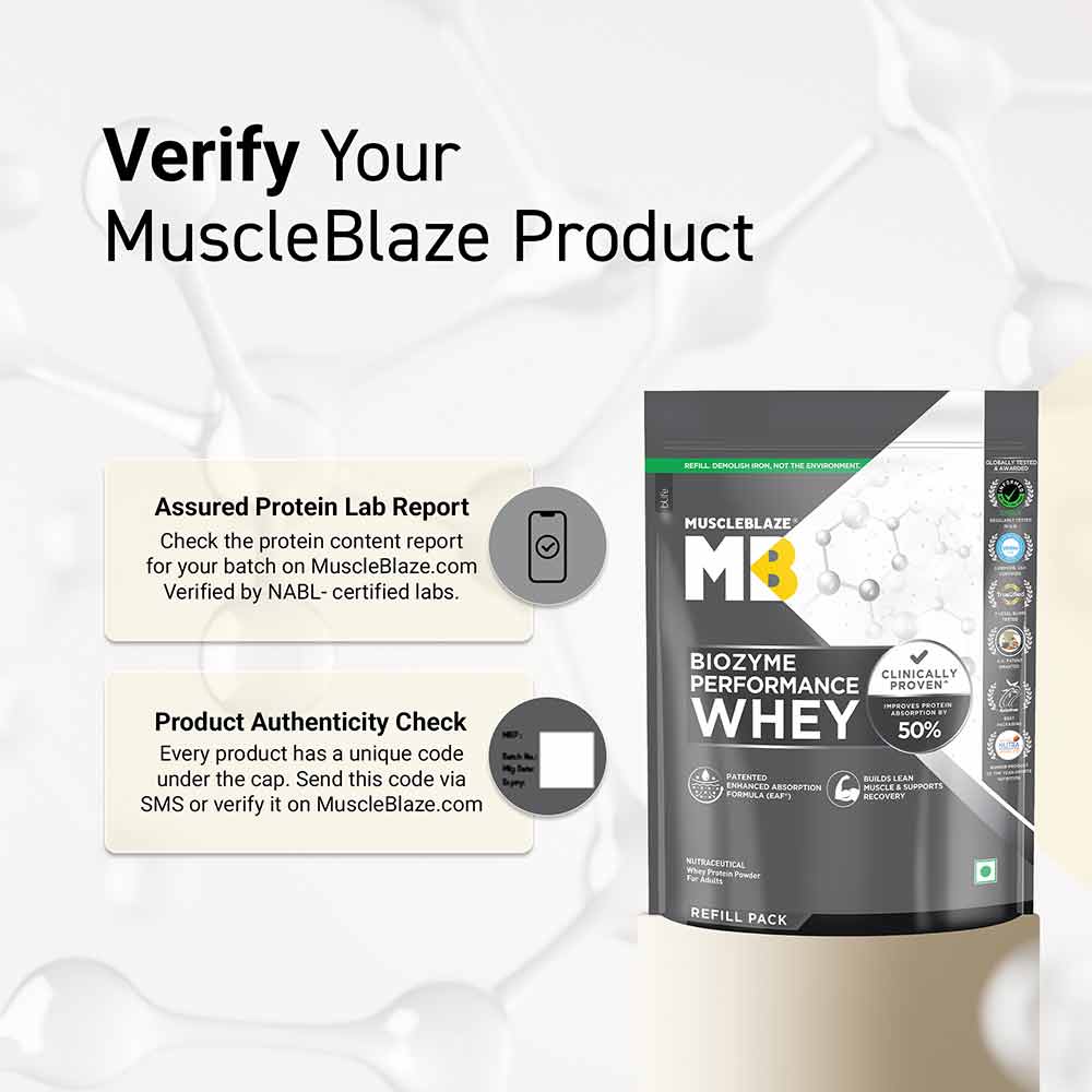MuscleBlaze Biozyme Performance Whey, Refill Pack, 1Kg - Rich Chocolate