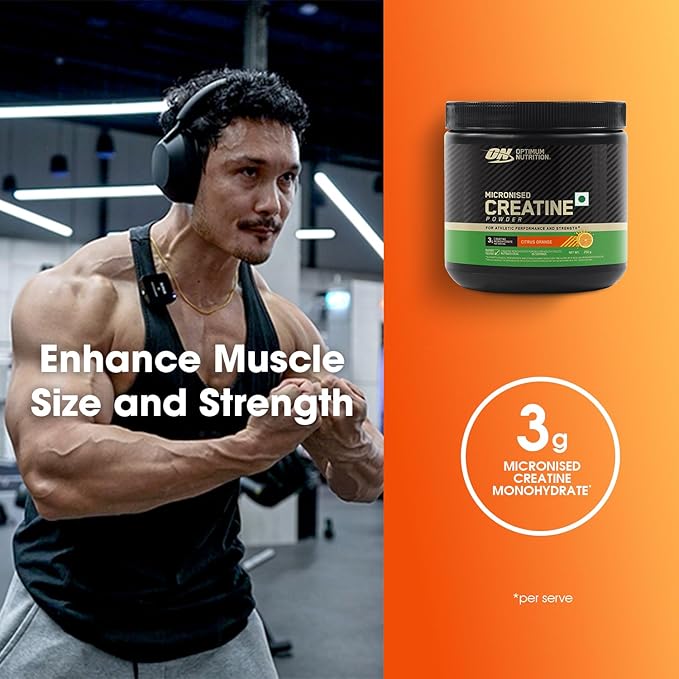 Optimum Nutrition Micronized Creatine Powder - 250 Gram, 65 Serves, Citrus Orange - 