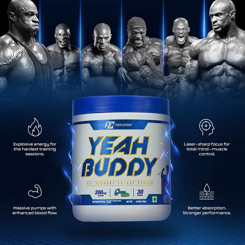 Ronnie Coleman Yeah Buddy Pre-Workout Powder, 270G - Green Apple