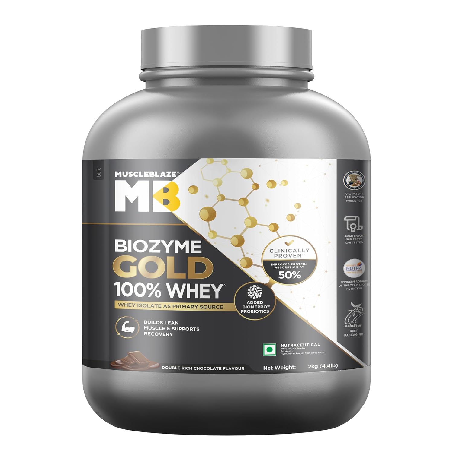 MuscleBlaze Biozyme Gold Whey - 1 KG / Double Rich Chocolate