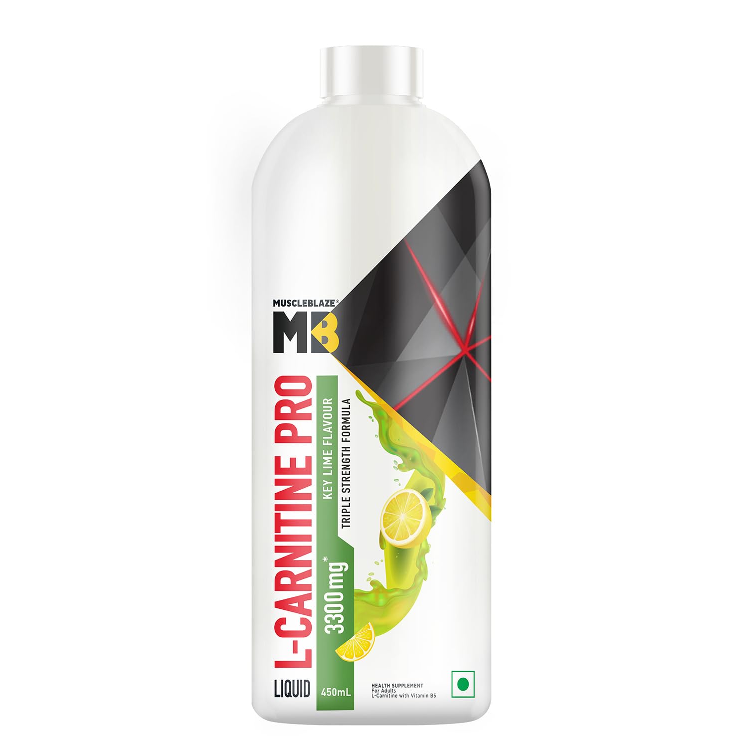 MuscleBlaze Liquid L-Carnitine PRO, 450ml | Triple Strength Formula - Key Lime