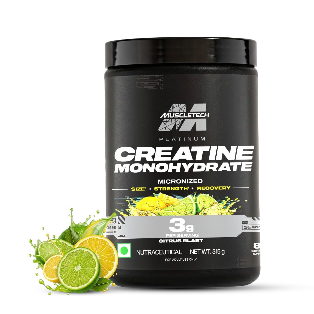 MuscleTech Platinum Creatine Micronized Powder - Flavoured, 83 Servings - Citrus Blast