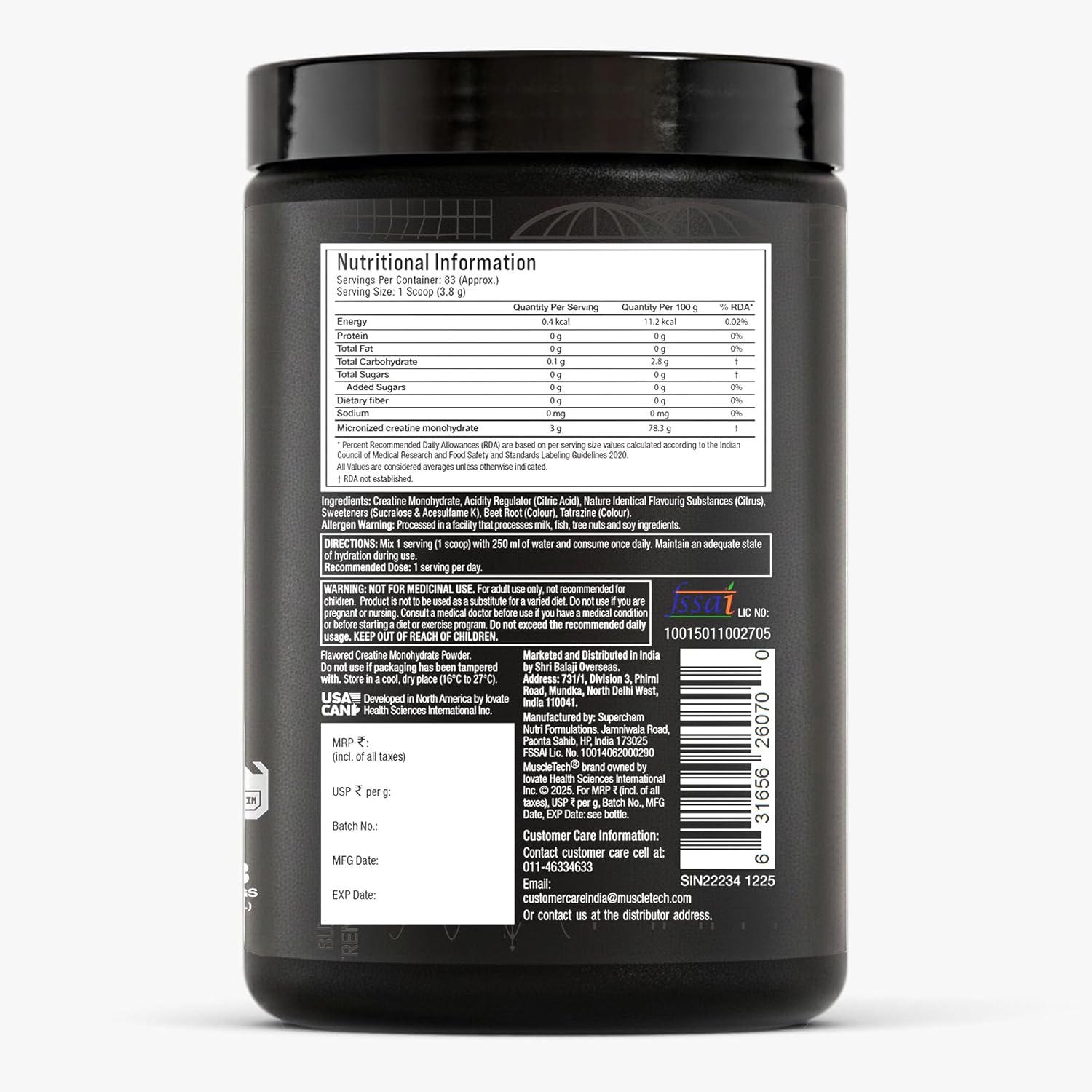MuscleTech Platinum Creatine Micronized Powder - Flavoured, 83 Servings - Citrus Blast